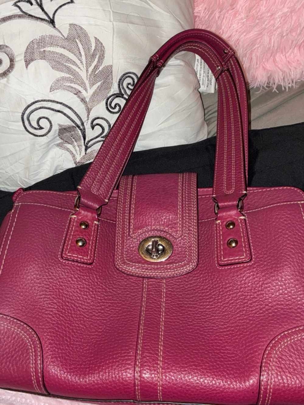 Coach Fuchsia Pink Pebbled Leather Shoulder Bag with Turn-Lock